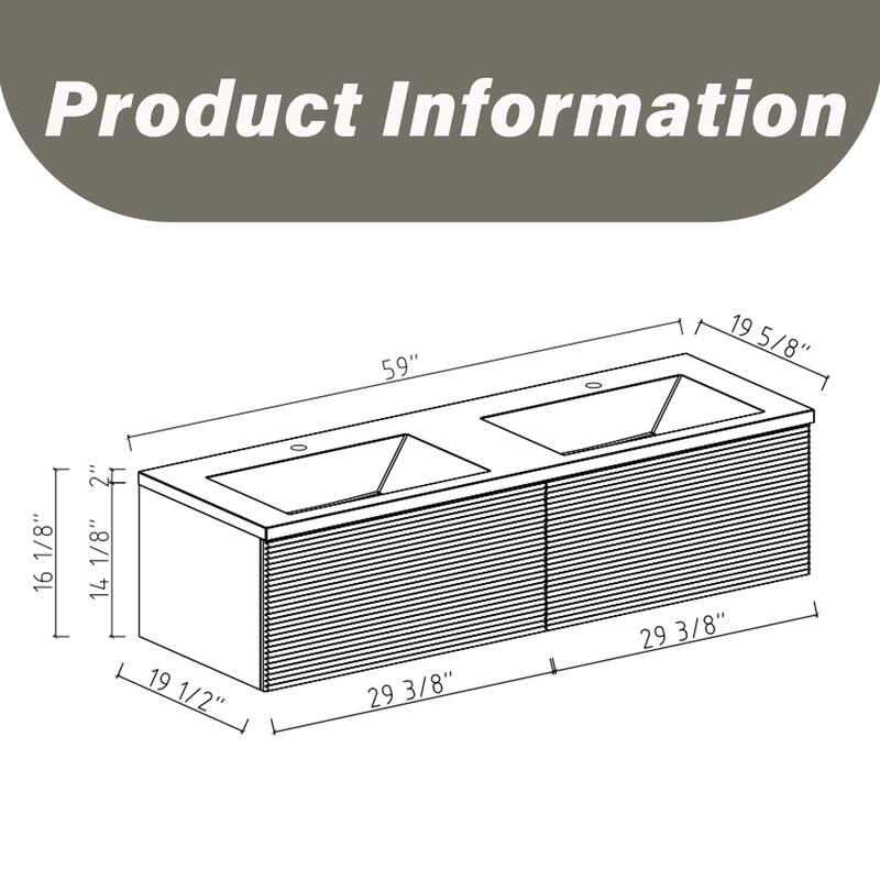 MDF Wall-Mounted Bathroom Vanity Set with Integrated Resin Sink with Drain in Matte Black
