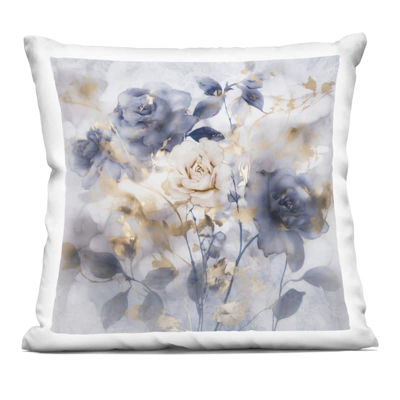 Stupell Muted Roses with Glam Detail Decorative Printed Throw Pillow Design by Irene Weisz - Accent - Polyester - Blue - Single