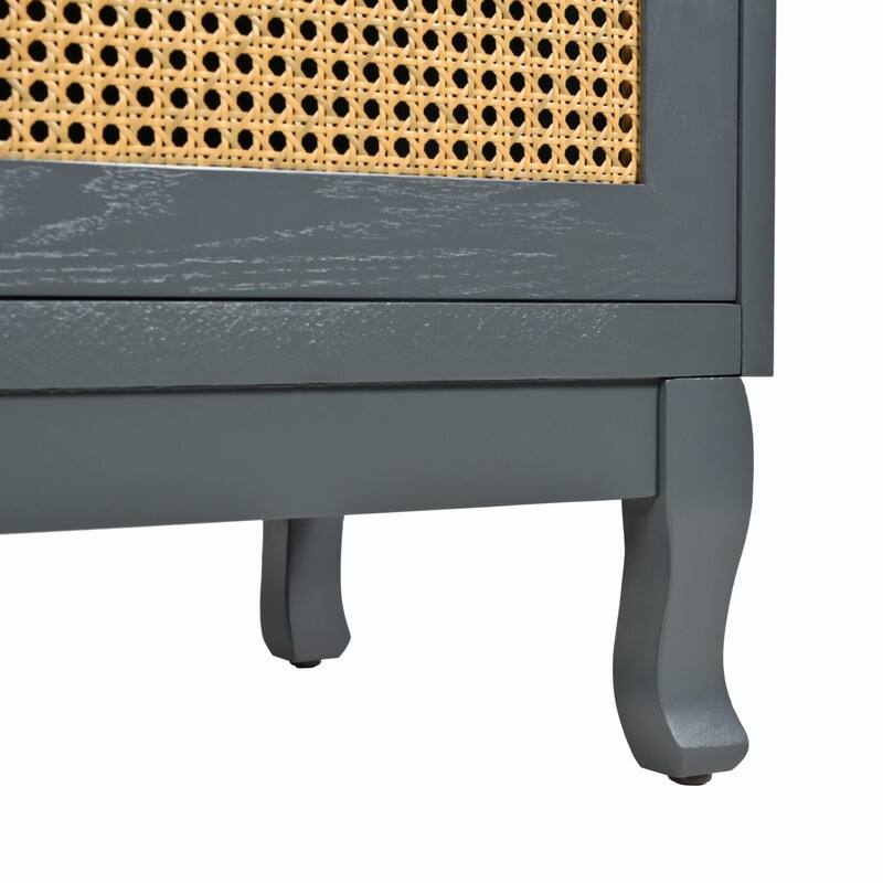 Retro 4-Door Sideboard with Large Storage Space and Rattan Doors for Home Entryway Decor