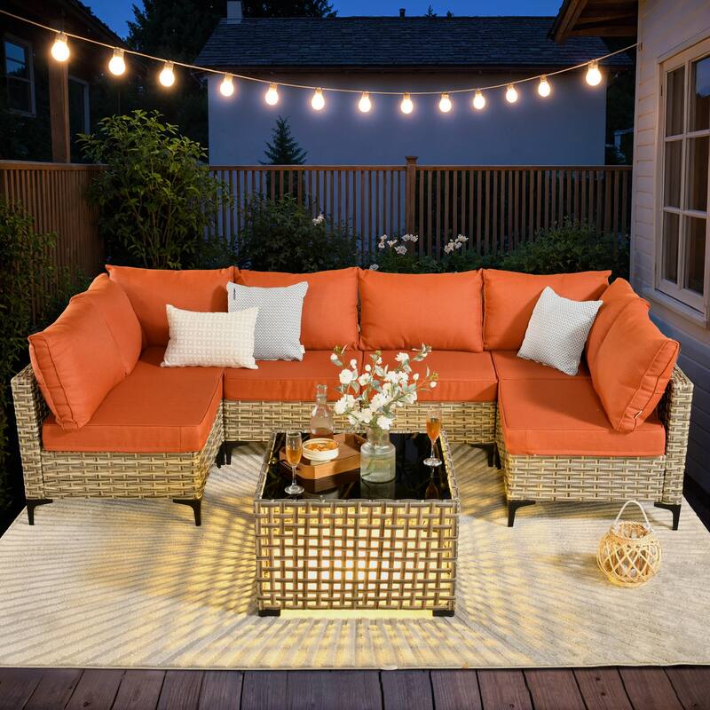 HOOOWOOO 7-piece Rattan Patio Furniture Sectional Set