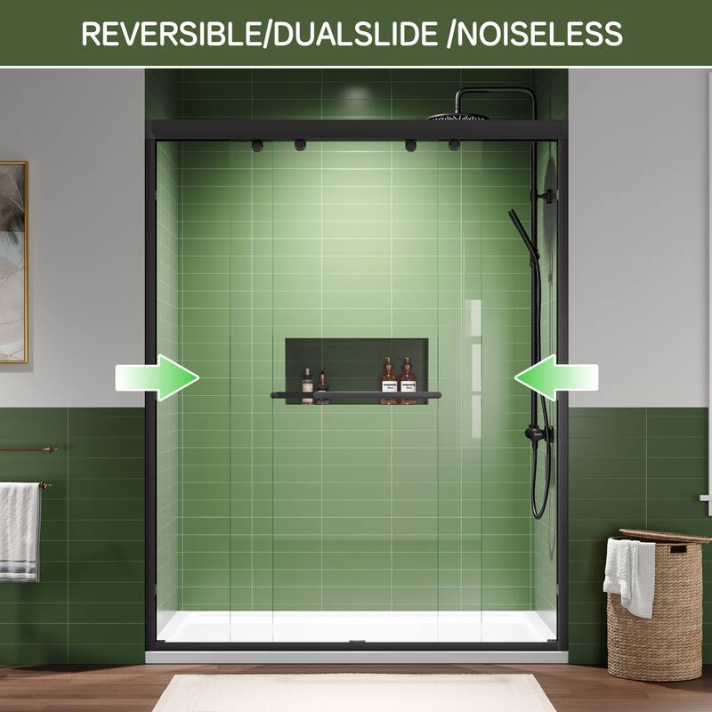 Modern 60 Inch Double Sliding Shower Door, ANSI Certified Glass, Adjustable Width, Stainless Steel Rollers