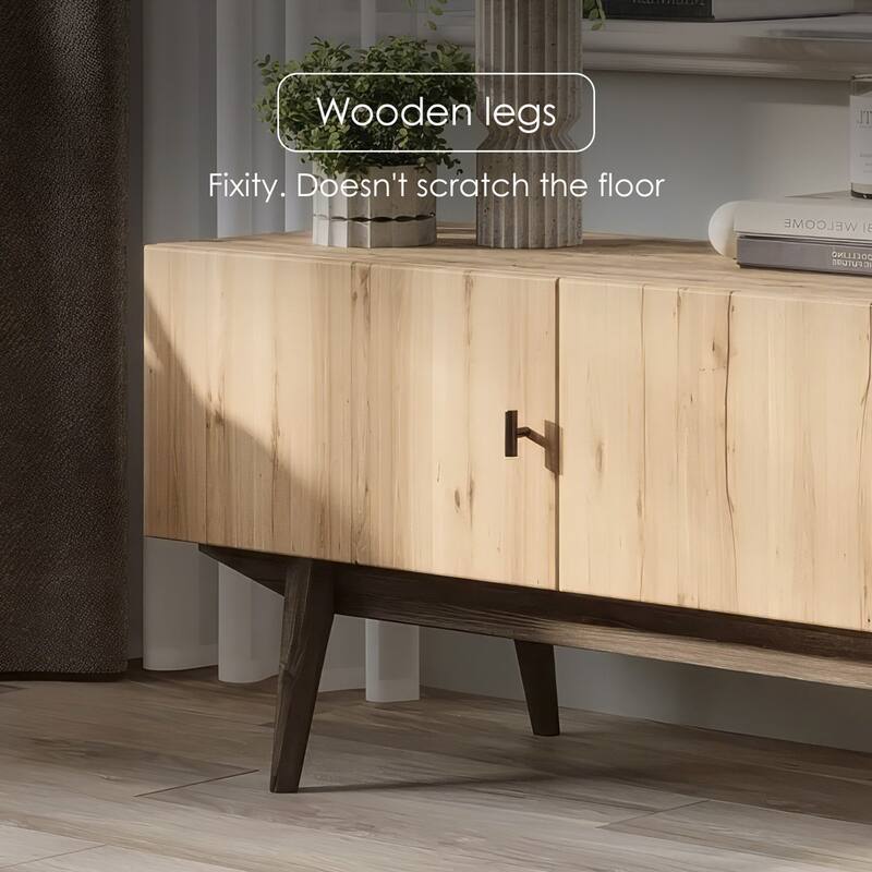 Living Skog Chelsea Brown TV Stand Fits for TV's up to 65 in. with Slatted Design and Wood Legs