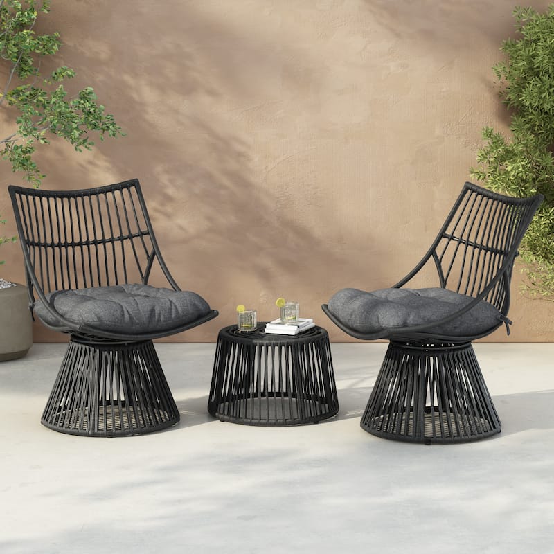 Caryl Outdoor Wicker 2 Seater Chat Set with Cushion by Christopher Knight Home - Grey