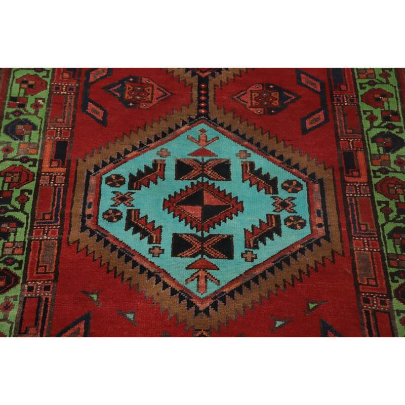 Hand Knotted Oriental 100% Wool Carpet Traditional Geometric Oranges & Rust Ardebil Runner Rug - 10' 7'' X 3' 3''