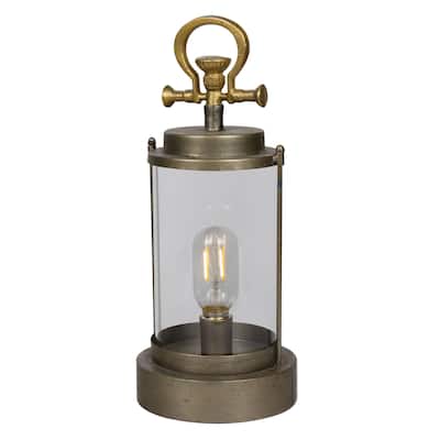 Vintage Metal and Glass Lantern with Warm White LED-Small