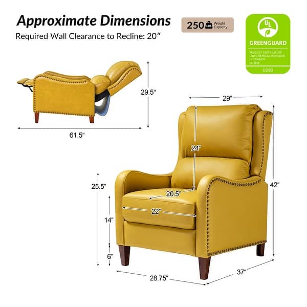dimension image slide 7 of 19, HULALA HOME Brigida Cigar Genuine Leather Manual Recliner with Nailhead Trim