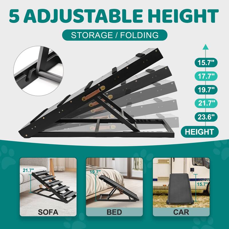DoCred Pet Ramp, Portable Adjustable Height Folding Dog Ramp