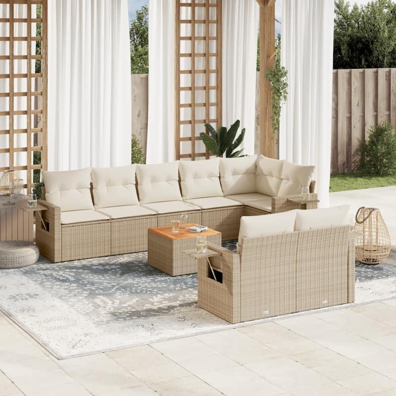 vidaXL Garden Sofa Set with Cushions Outdoor Sofa Set Corner Seat Poly Rattan - Beige - 21.7 x 21.7 x 14.6 in. (W x L x H)