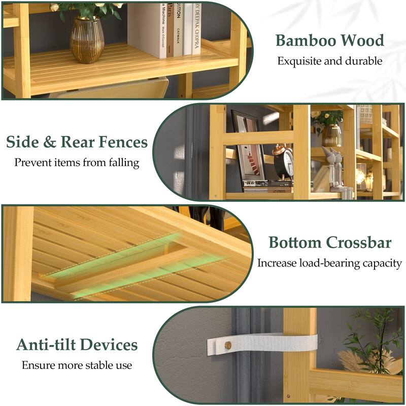 6-Tier Solid Bamboo Bookcase,Large Freestanding Open Bookshelf with 17 Display Shelves,Easy To Assemble