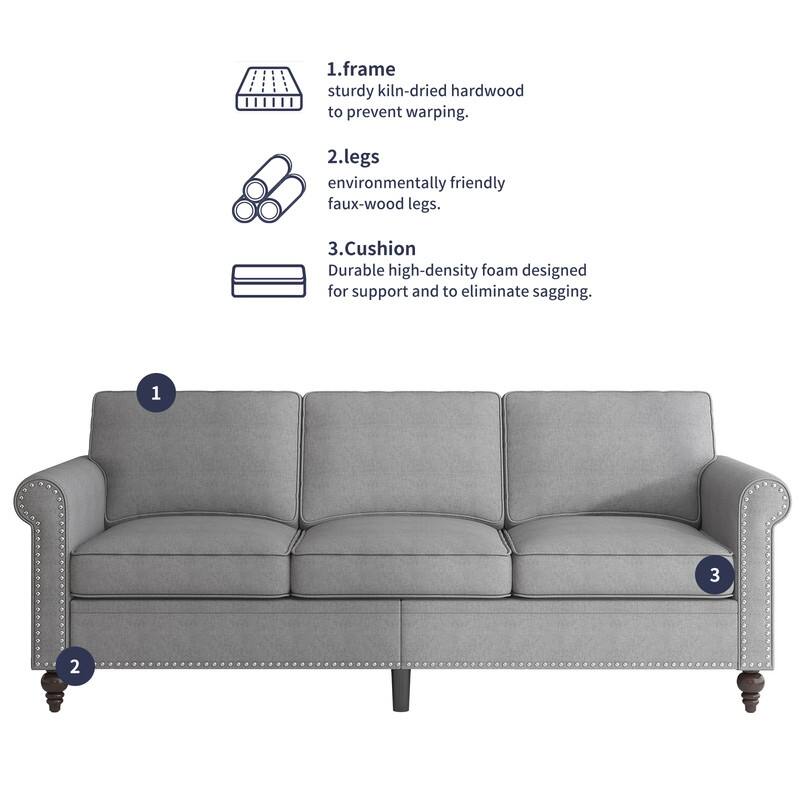 Mixoy 2 Piece Living Room Sofa Set with Rivet Design,Linen 3-Seater Sofa Couch,Loveseat Sofa/Single Sofa Chair