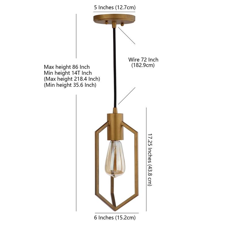 SAFAVIEH Lighting Serbana Adjustable 1-Light Edison Bulb Gold Pendant - 6" W x 6" D x 14-86" H - 6Wx6Dx86H