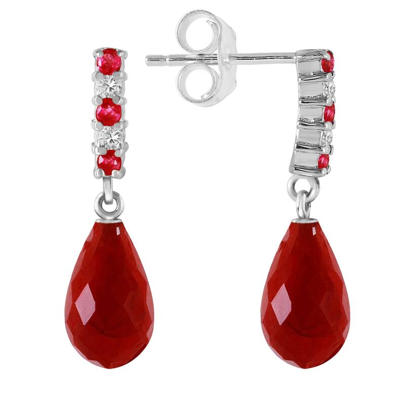6.9 Carat 14K Solid Gold Diamond Ruby Earrings Dangling Briolette Ruby - White