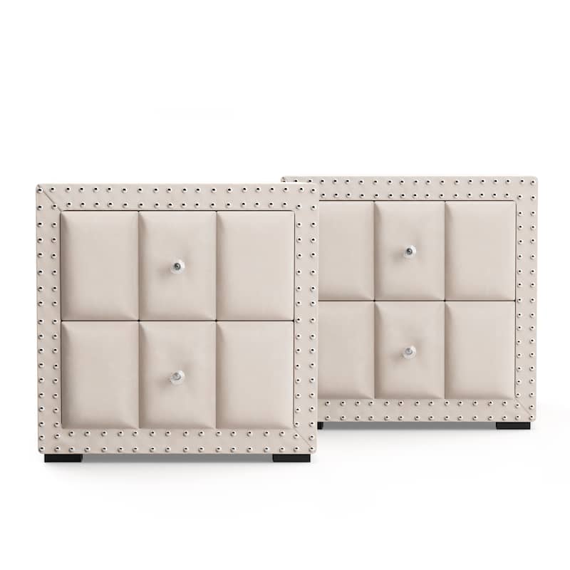 247 Shop At Home Fynor Modern Velvet 2-Drawer Nightstand (Set of 2)