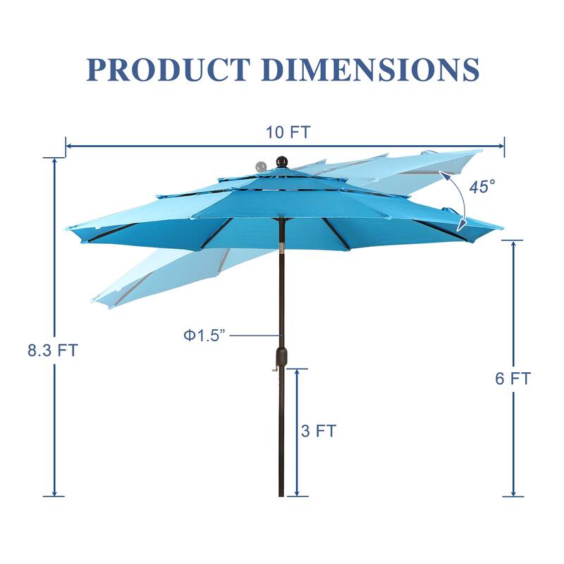 Aoodor Patio Umbrella 10 ft. for Dining Table Outdoor Market Yard Use 3 Tier Ventilation (Umbrella only)