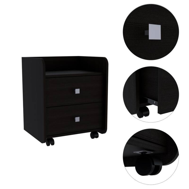 Modern Nightstand with Two Drawers, Metal Handle, and Caster Wheels - Space-Saving Design for Bedroom or Living Room
