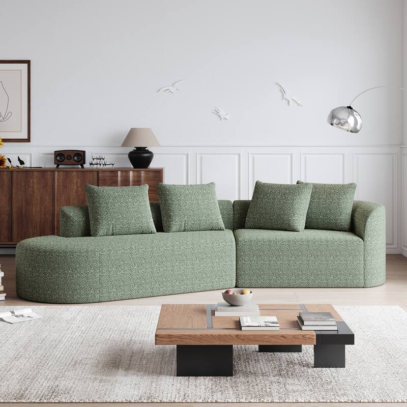 Modular Curved Sectional Sofa, Oversized Chenille Cloud Couch, Compressed Upholstered Sofa with 4 Throw Pillows