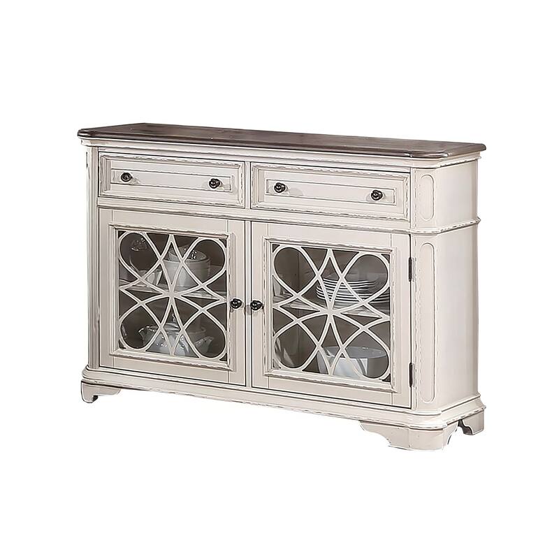 Wooden Transitional 2 Drawer and 4 shelves Server, Brown and White