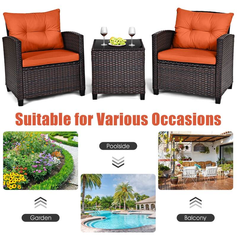 Costway 3PCS Patio Rattan Furniture Set Cushioned Conversation Set - See Details