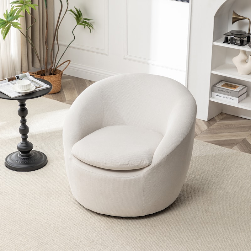 Round Armchair Office Chair Accent Chair with Plush Seat Cushion, Swivel Barrel Chair Single Lounge Sofa - Beige
