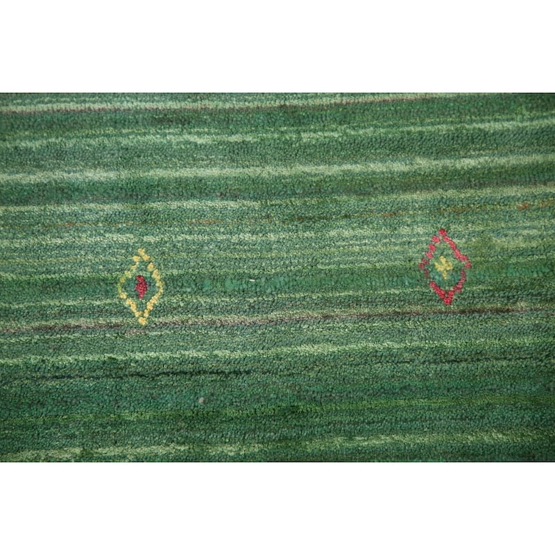 Striped Green Gabbeh Oriental Area Rug Handmade Silk Carpet - 9'1"x 11'5"