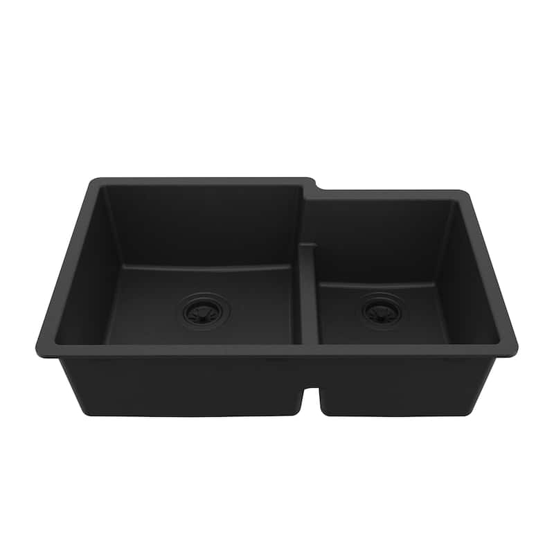 Karran Undermount Large/Small Bowl Quartz Kitchen Sink - 32" x 21.25" x 9" - 32" x 21.25" x 9" - Black