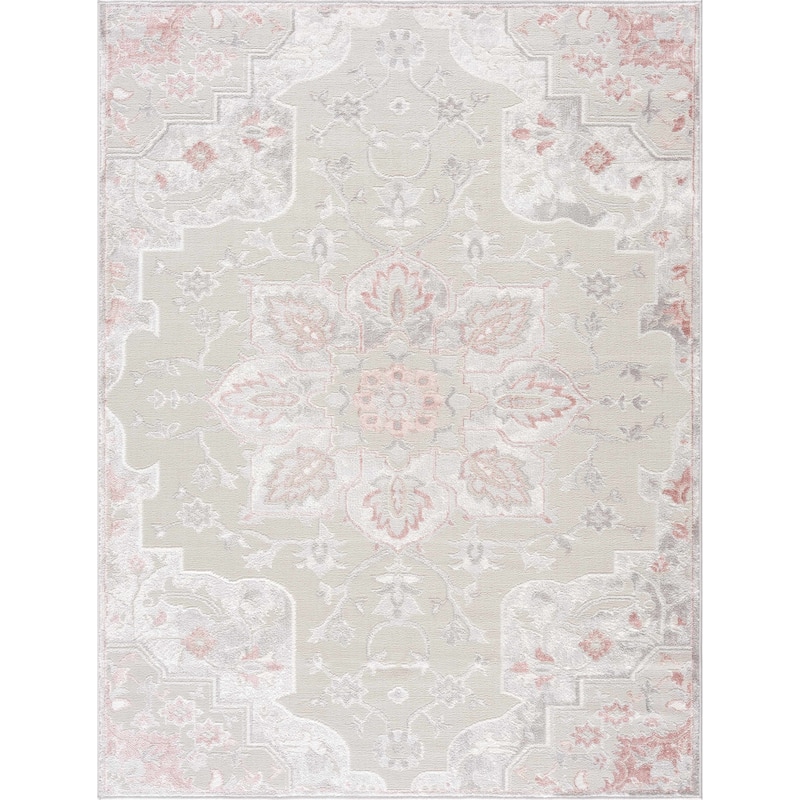 Hauteloom Calum Living Room, Bedroom Area Rug - Farmhouse - High Pile - Pink,Gray - 7'9" x 9'6"
