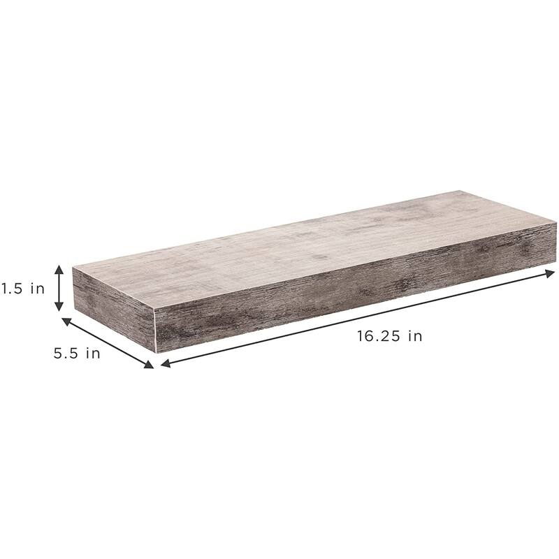 Floating Shelf Set Rustic Wood Hanging Rectangle Wall Shelves (2-Pack) - 16.25" L x 5.50" W X 1.50" H