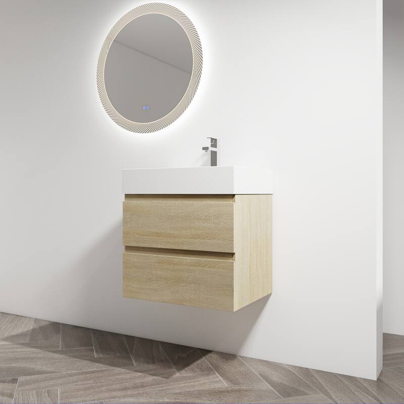 24/30/36 Single Sink Wall-Mounted Bathroom Vanity with Integrated Thick Edge Resin Sink