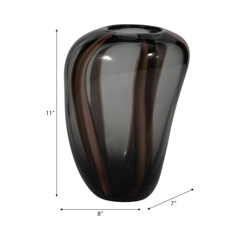 Glass Modern Striped Decorative Vase - Brown