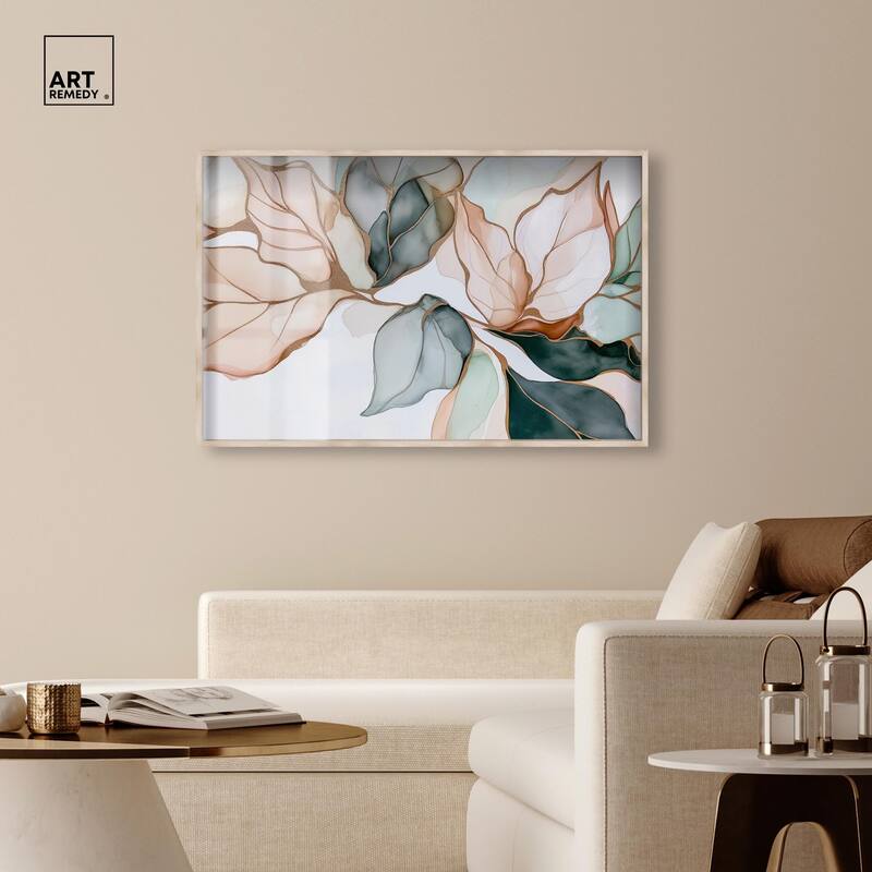 Golden Veined Leaves I Shadowbox by Art Remedy