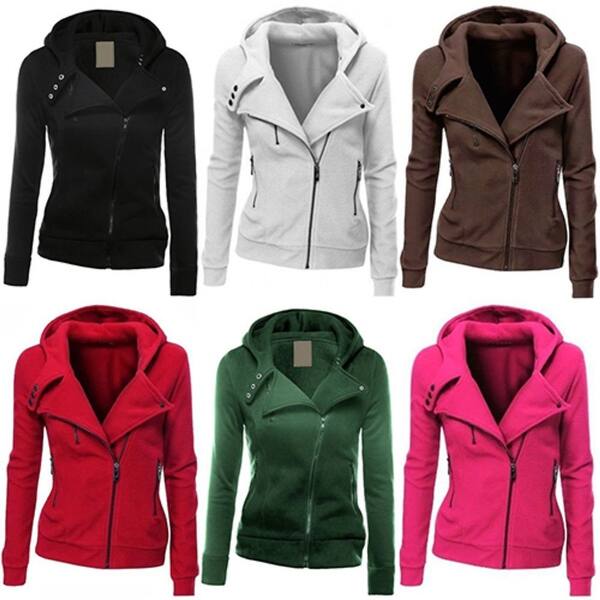 Shop Women Fashion Zipper Hoodie Hooded Sweatshirt Coat Jacket