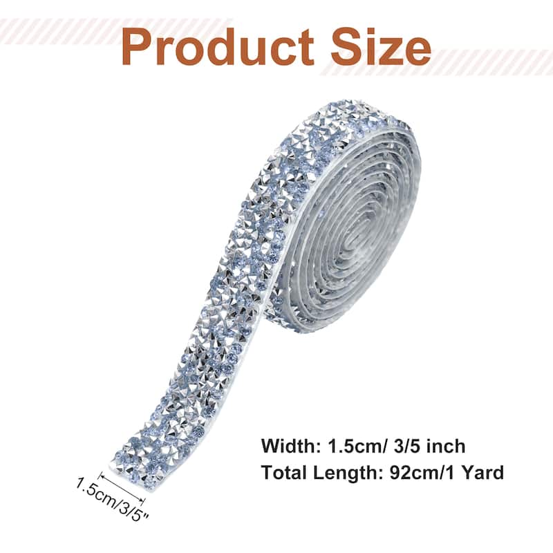 Crystal Rhinestone Sticker Ribbon - Silver Light Blue - 3/5 Inch