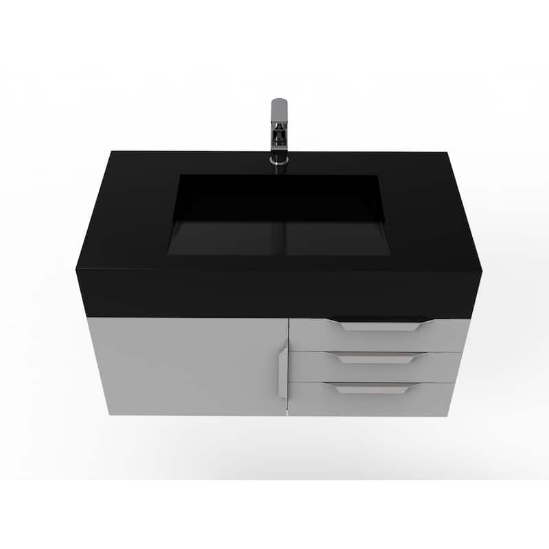Nile 36" Wall Mounted Bathroom Vanity Set w/ Black Top