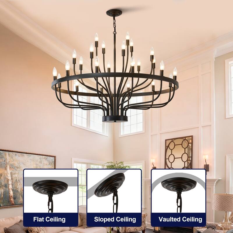 Industrial Chandelier Rustic Vintage 24-Lights Candle Style Light Fixture Large Retro