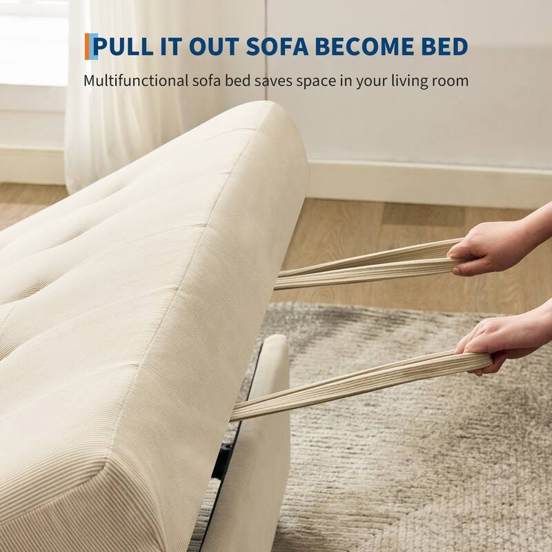 3-in-1 Convertible Sleeper Sofa Bed with Pull-Out Bed, Corduroy Futon, Charging Port & Side Pocket