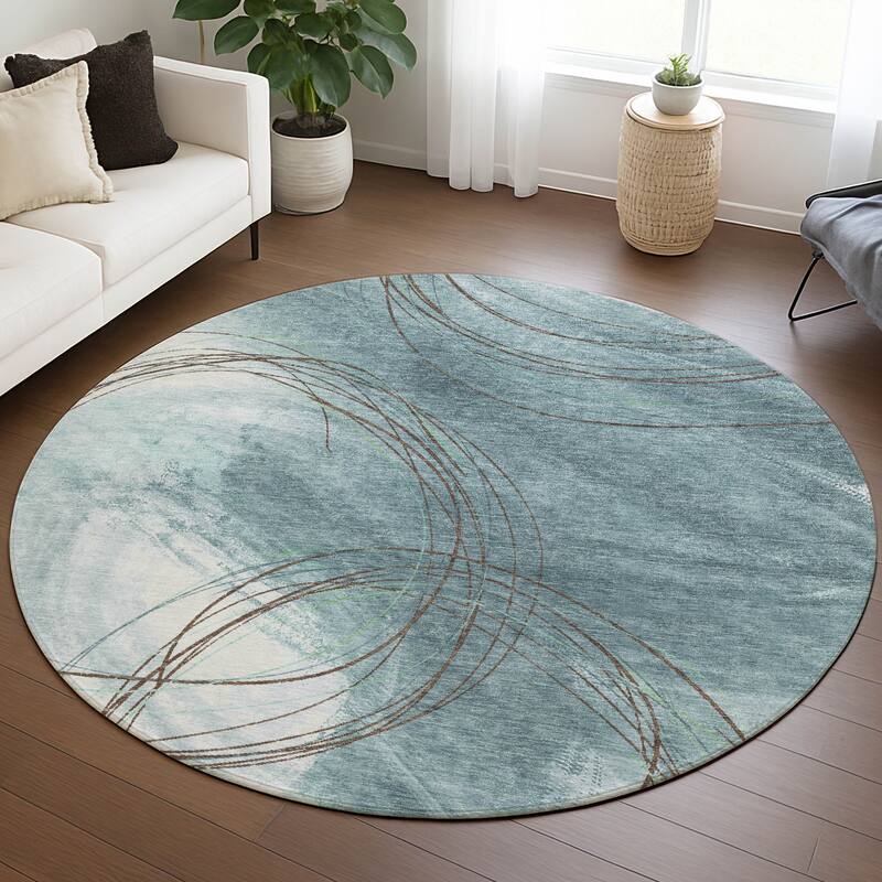 Machine Washable Indoor/ Outdoor Abstract Modern Chantille Rug