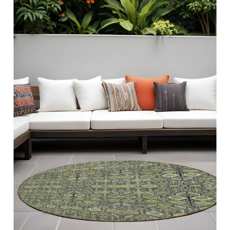 Alrimo Lush Floral Weather Resistant Classic Meets Modern Outdoor Rug - 8' Round - Multi