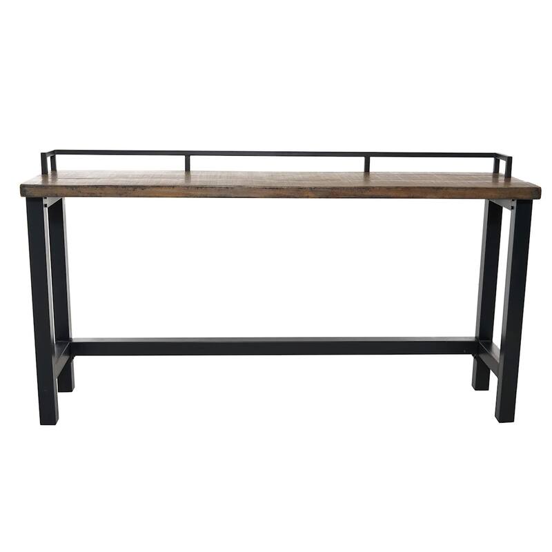 Fyan Counter Table w Rails, Black Iron Base, 71 Inch Rectangular Top