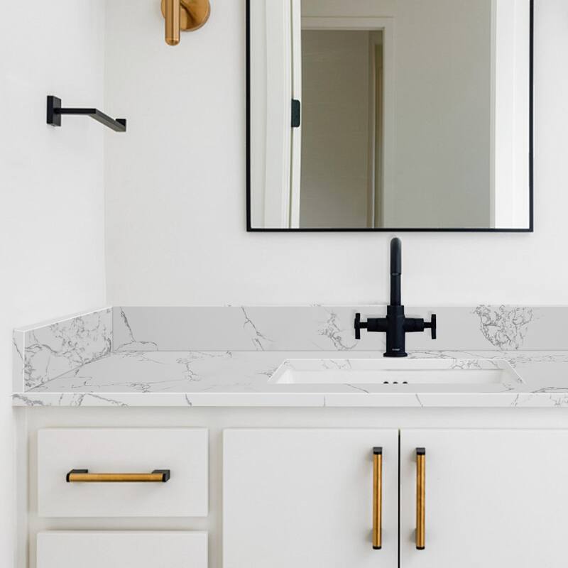 21in. White Engineered Stone Bath Vanity sidesplash in Calacatta-style - 21in. X 4in.