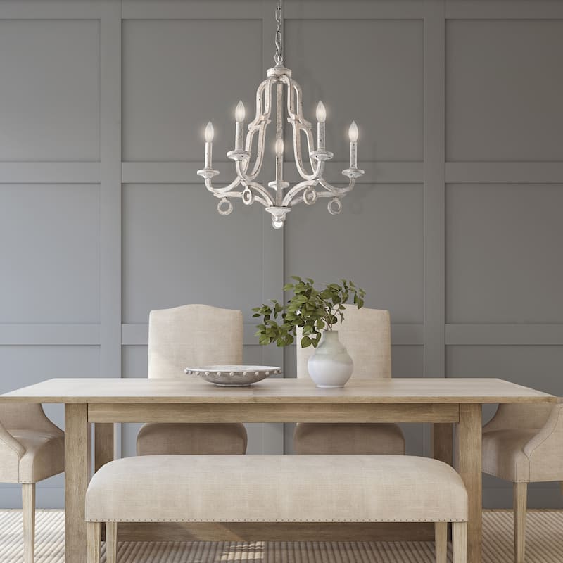 Antique White 5-Light Farmhouse Distressed Chandelier