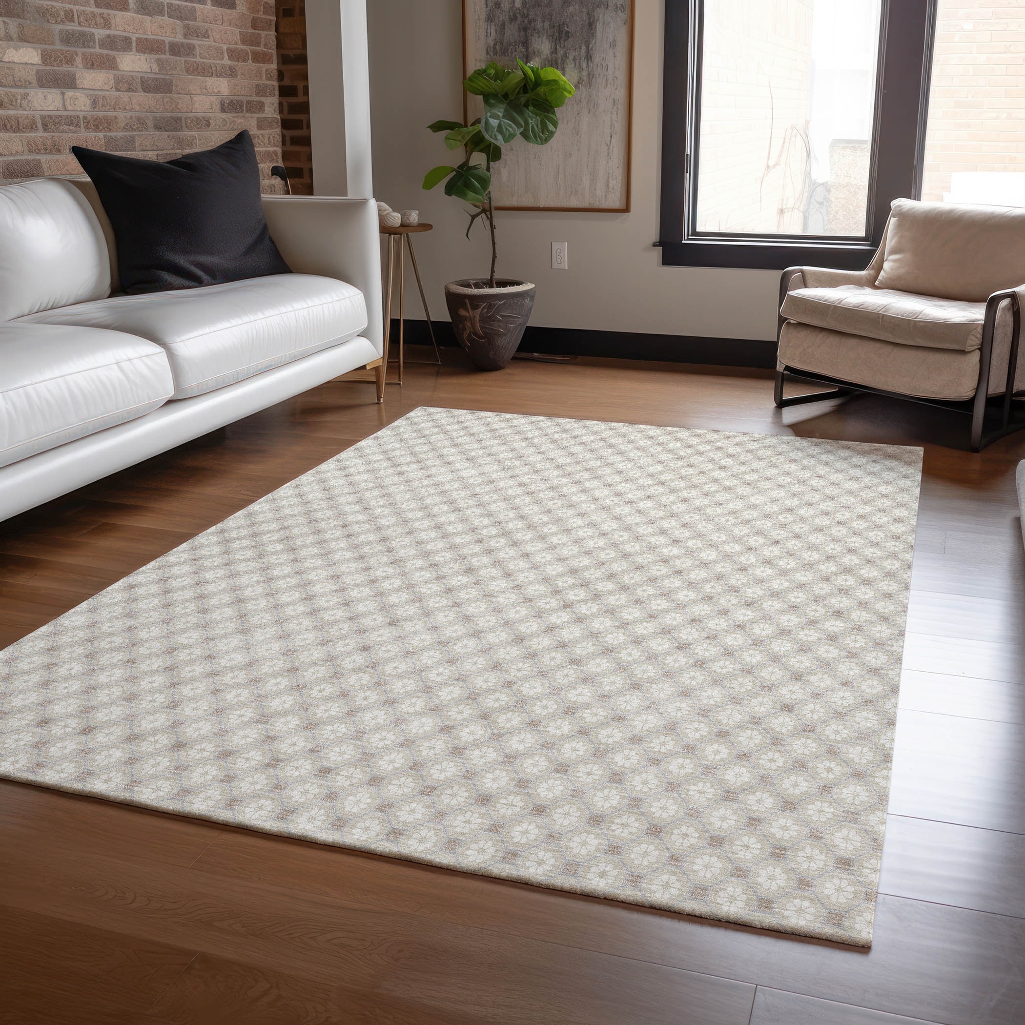 Machine Washable Indoor/ Outdoor Modern Trellis Chantille Rug