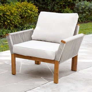 SEI Furniture Contemporary Natural Wood Armchair w/ Cushions
