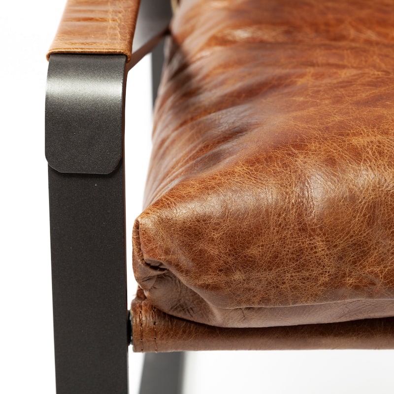 Hornet I Brown Genuine Leather w/Black Iron Frame Accent Chair - 27"W x 35"D x 36"H