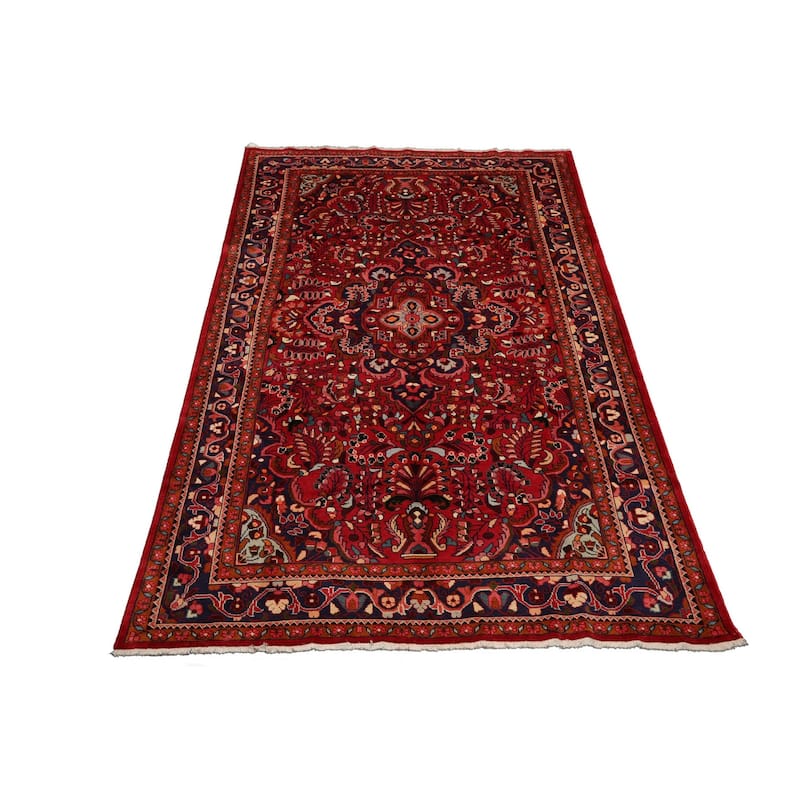 7'2''x11'1'' Hand Knotted Wool Red Hamedan Traditional Rug - 7' 2'' x 11' 1''