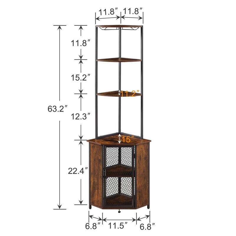 VECELO 5-Tier Corner Cabinet, Tall Storage Shelf, Bookshelf Display Shelves Rack for Living Room, Kitchen, Balcony, Small Space