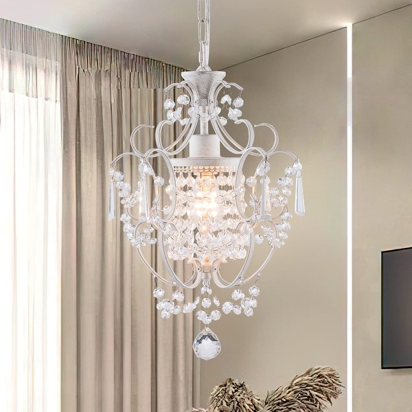 Modern Mini Chandelier White Retro Crystal Light Fixtures Ceiling Mount 1 Light Small Crystal Chandeliers