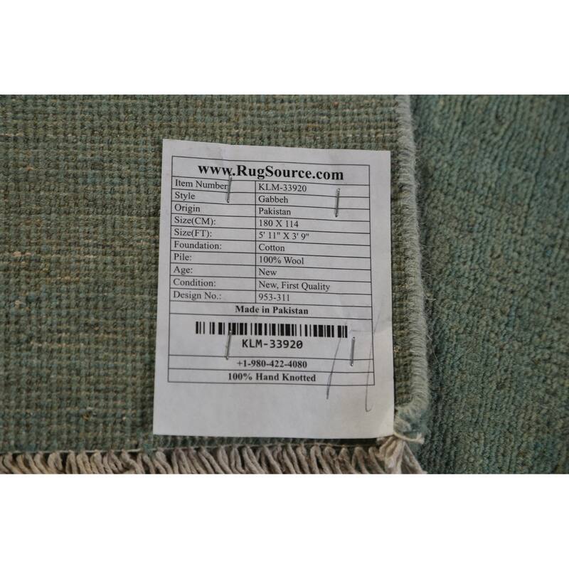 Green & Blue Modern Gabbeh Oriental Area Rug Handmade Wool Carpet - 3'9" x 5'11"