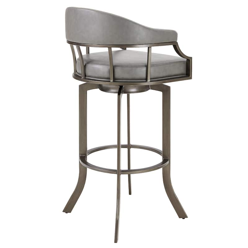 Blake 30 Inch Modern Vegan Faux Leather Bar Stool, Swivel, Metal Legs, Gray