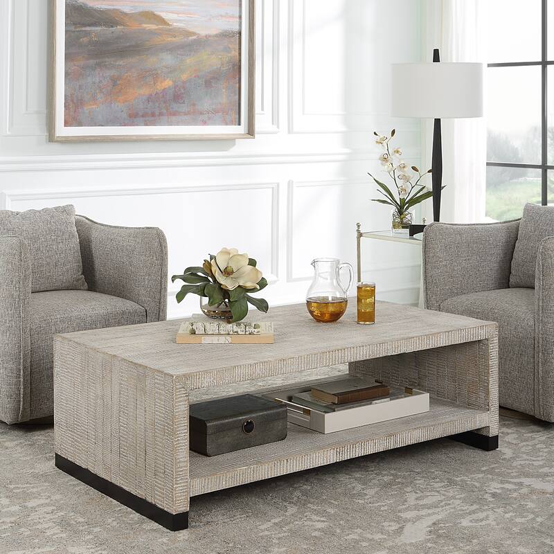 Uttermost Bosk White Washed Coffee Table - 54"W x 18"H x 30"D