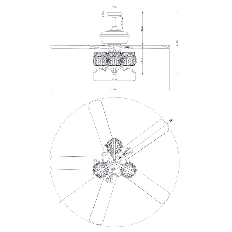 Silver Orchid Dietrich Satin Nickel 52-Inch 5-Blade Lighted Ceiling Fan